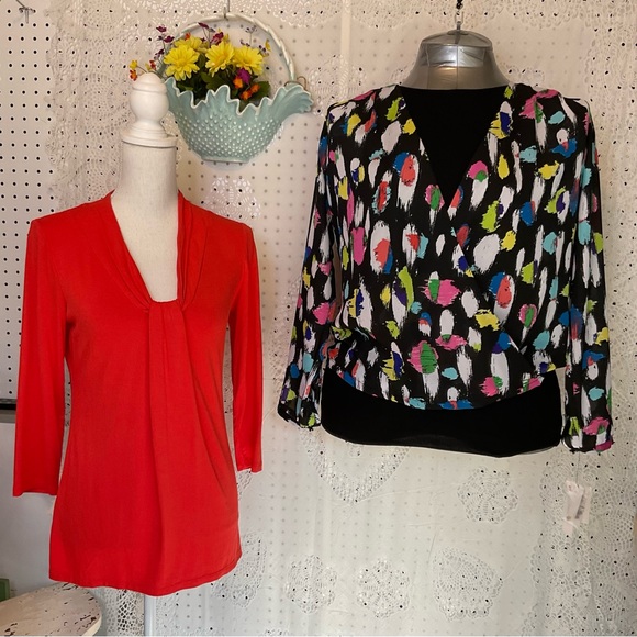 Liz Claiborne Women’s Size Medium Sheer Long Sleeve Loose Crossover Multi Color - Picture 9 of 9